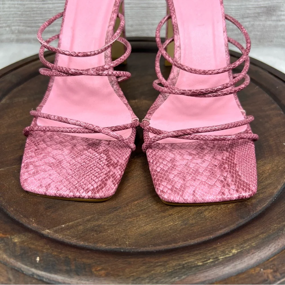 Billini Rana Slide Sandal in Rose Python Strappy Block Heels Size 6 Pink